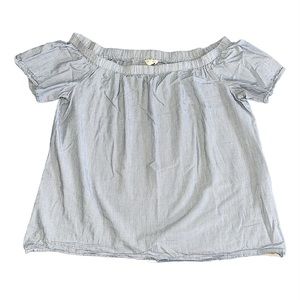 Messini Off The Shoulder Short Sleeved Stripped 100% Cotton Baby Doll Blouse L